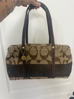 COACH Y2K Signature Khaki/Tan/Brown Canvas Jacquard Zip Satchel Handbag 11102